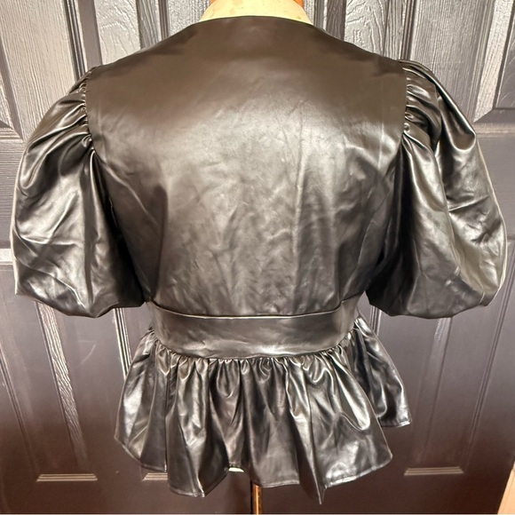 English Factory Black Faux Leather Peplum Top L - Picture 12 of 15